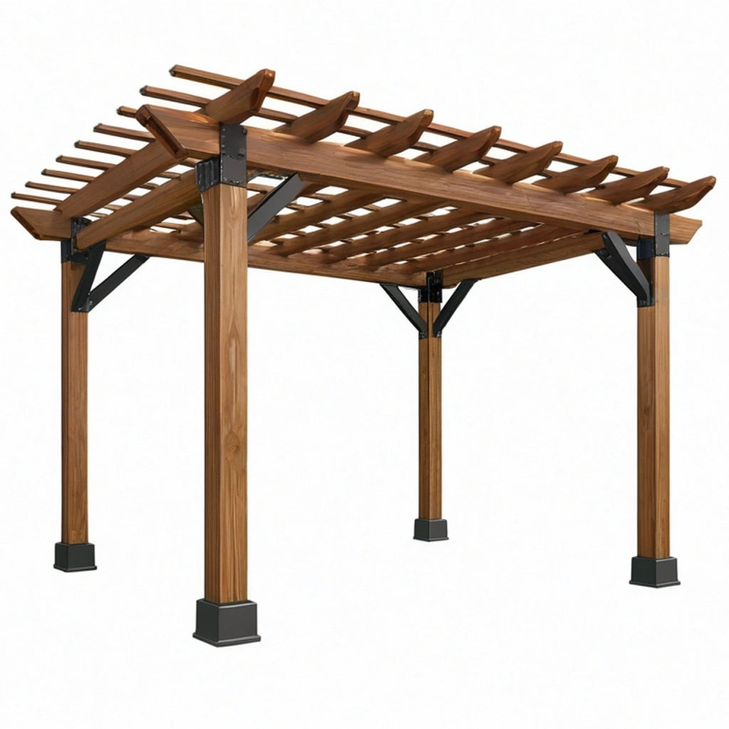 Pergola ogrodowa 300 x 300 x 230 cm z drewna brązowa z metalowymi wspornikami