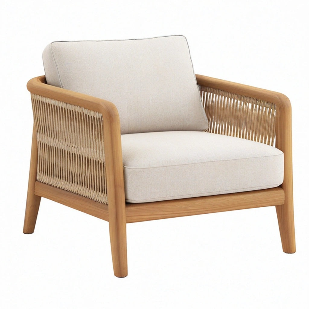 Fotel wypoczynkowy 76 x 75 x 78 cm z drewna i plecionki beżowy naturalny