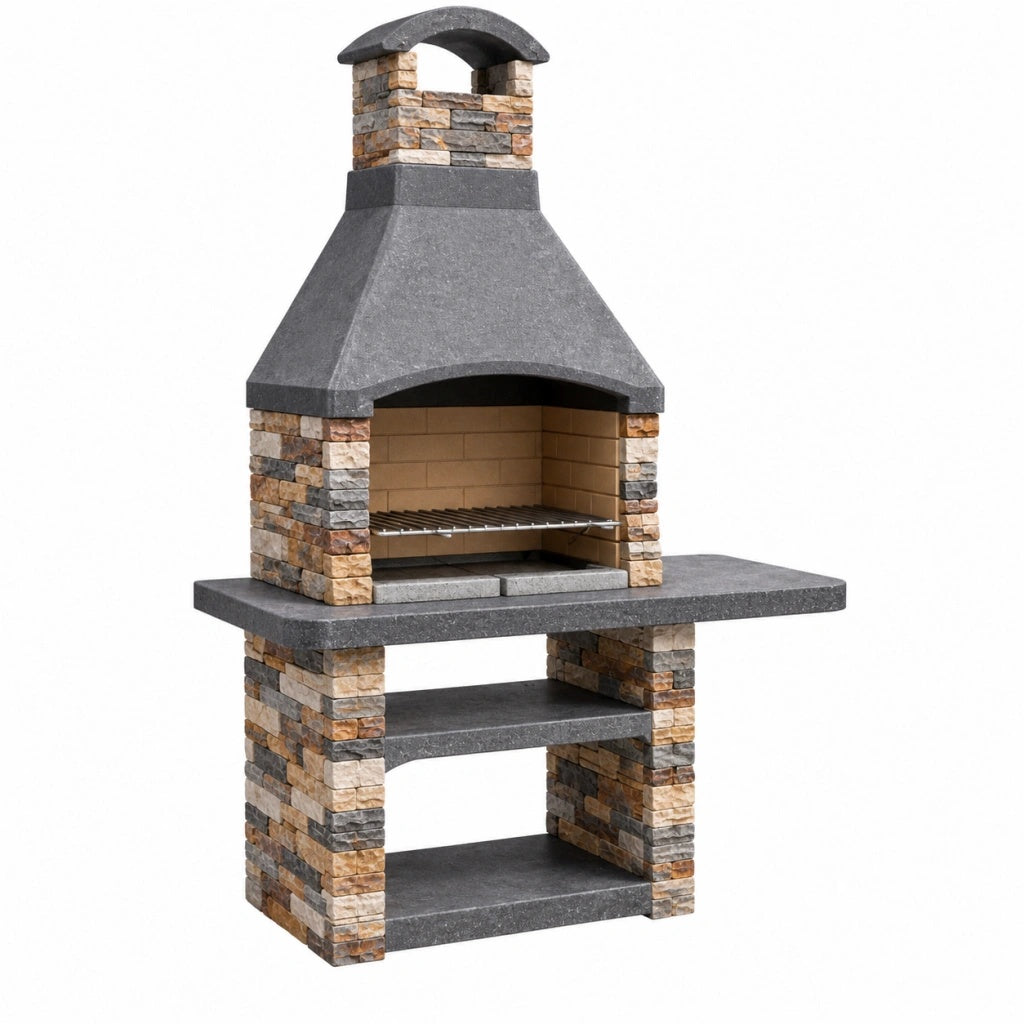 Grill ogrodowy 120 x 70 x 210 cm kamienny szary do grillowania z kominem