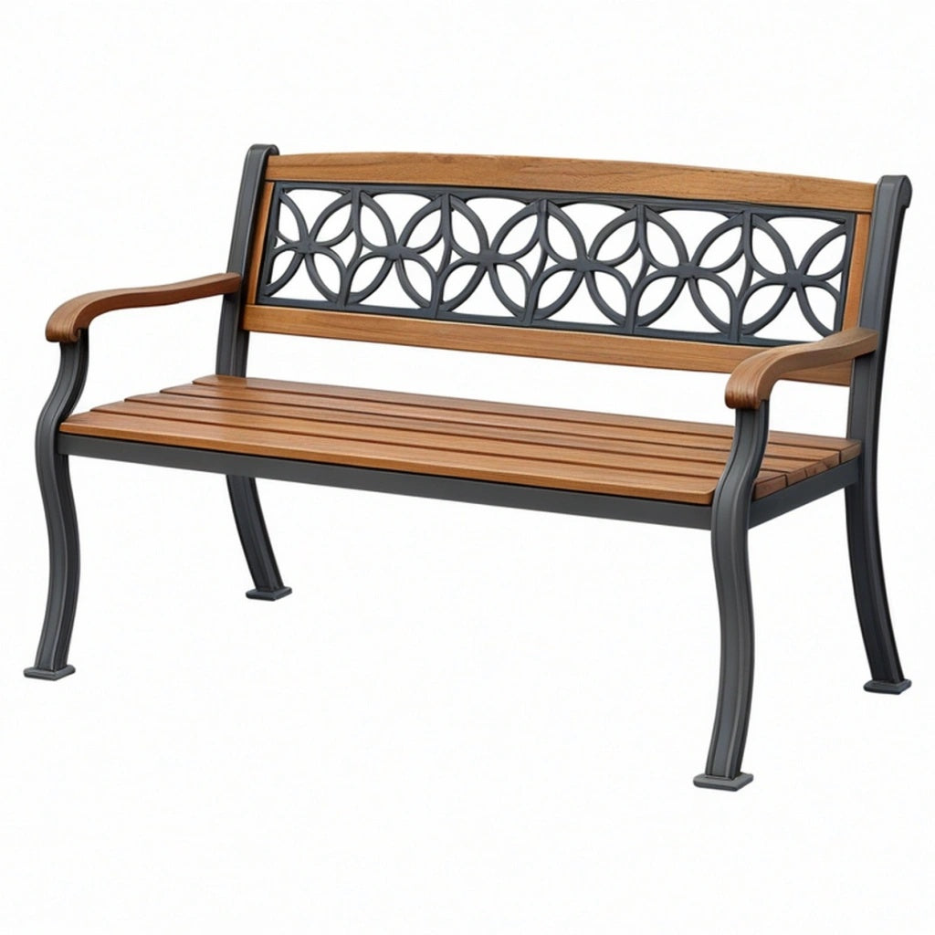 Ławka ogrodowa 125 x 60 x 85 cm drewniano-metalowa brązowa/czarna z oparciem