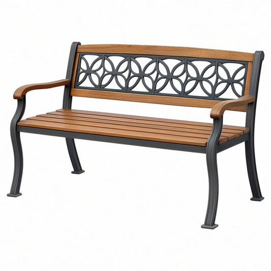 Ławka ogrodowa 125 x 60 x 85 cm drewniano-metalowa brązowa/czarna z oparciem