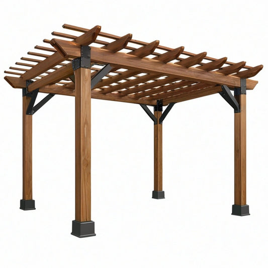 Pergola ogrodowa 300 x 300 x 230 cm z drewna brązowa z metalowymi wspornikami