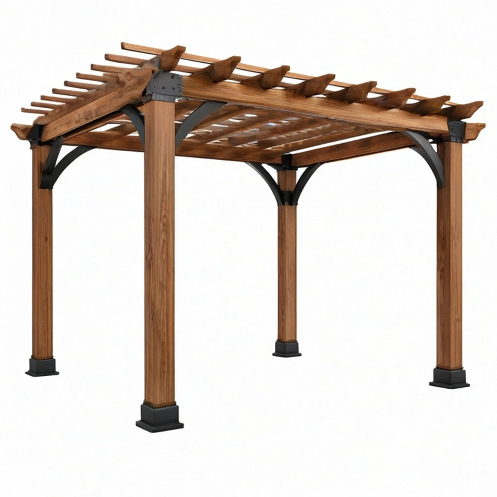 Pergola ogrodowa 300 x 300 x 250 cm z drewna brązowa z metalowymi wspornikami