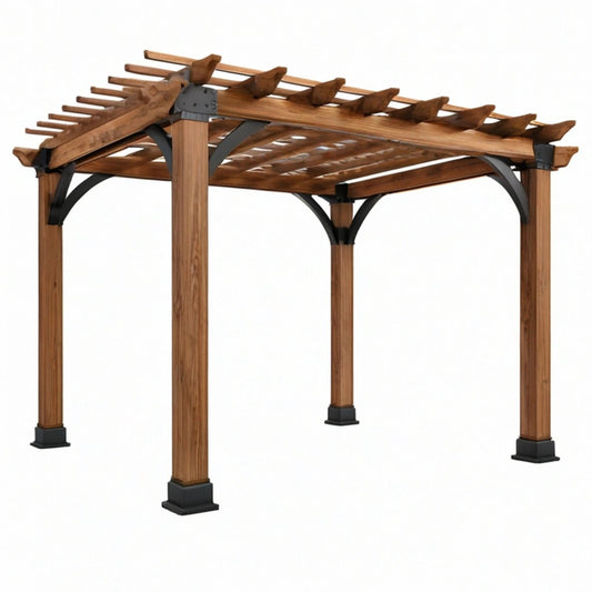 Pergola ogrodowa 300 x 300 x 250 cm z drewna brązowa z metalowymi wspornikami