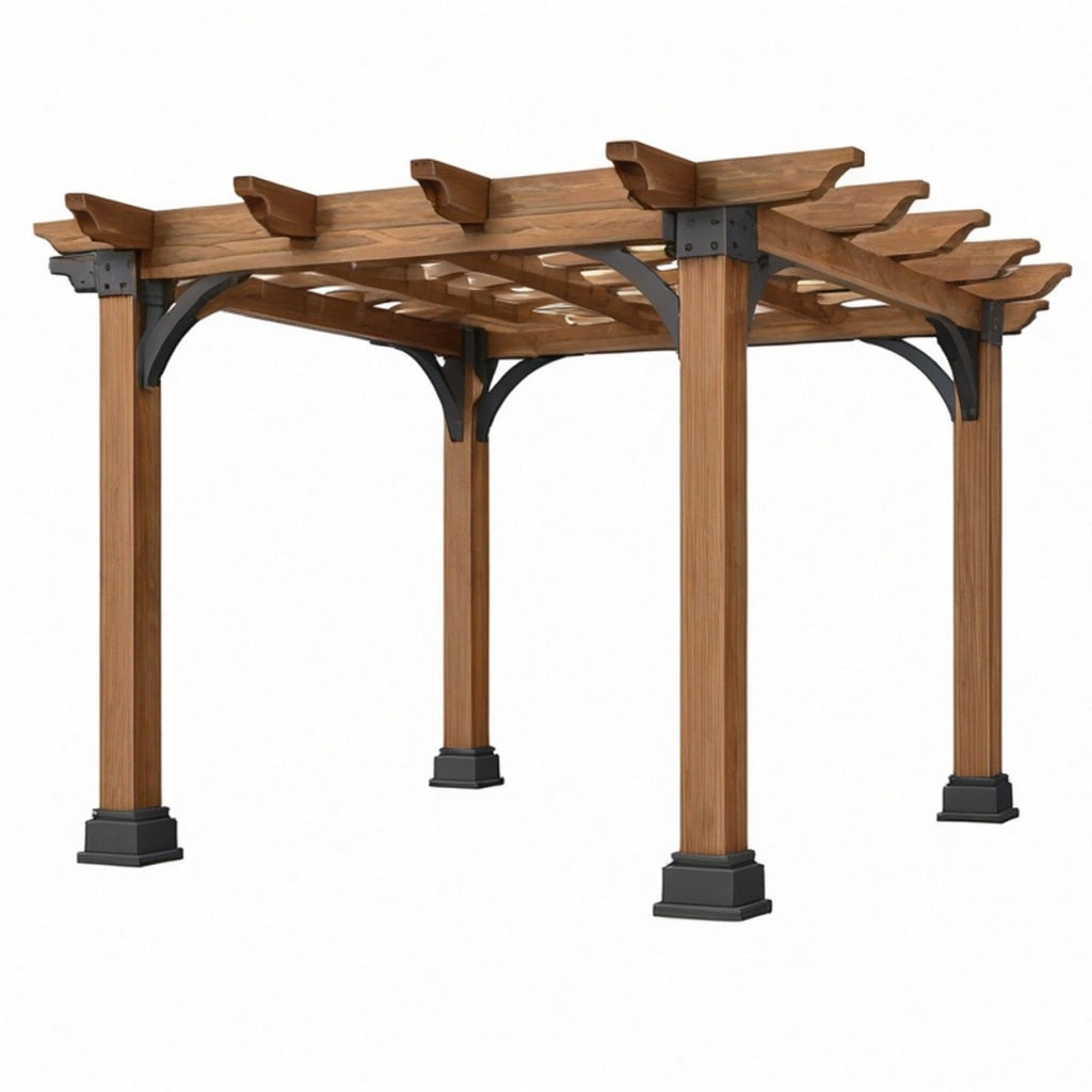 Pergola ogrodowa 300 x 300 x 240 cm z drewna brązowa z metalowymi wspornikami