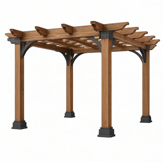 Pergola ogrodowa 300 x 300 x 240 cm z drewna brązowa z metalowymi wspornikami