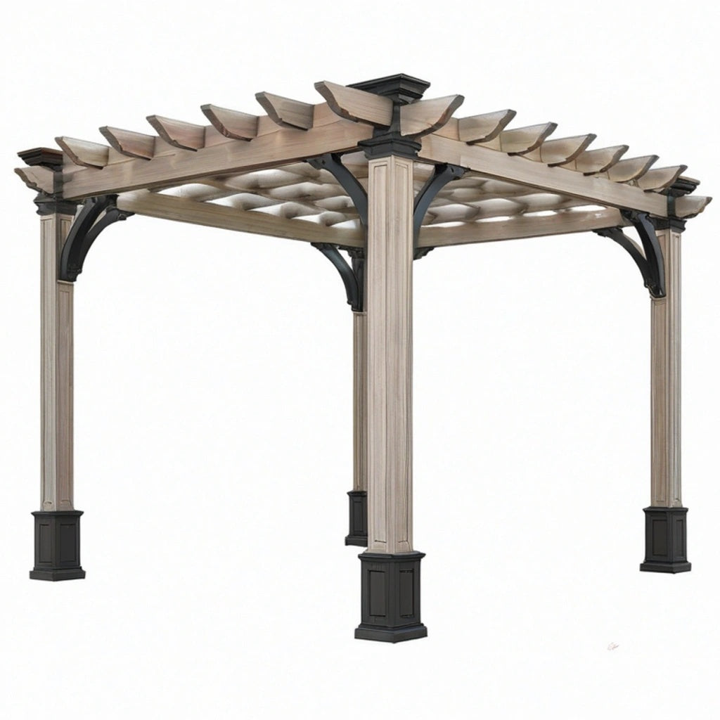 Pergola ogrodowa 300 x 300 x 250 cm z drewna i metalu beżowo-czarna klasyczna konstrukcja zacieniająca