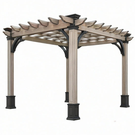 Pergola ogrodowa 300 x 300 x 250 cm z drewna i metalu beżowo-czarna klasyczna konstrukcja zacieniająca