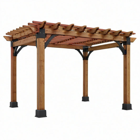 Pergola ogrodowa 300 x 300 x 240 cm drewniana brązowo-czarna z ażurowym dachem