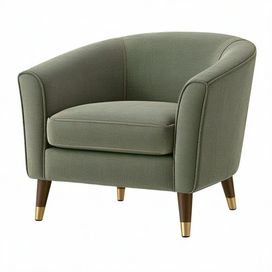 Fotel 82 x 76 x 78 cm z tkaniny oliwkowy - tapicerowany w stylu retro