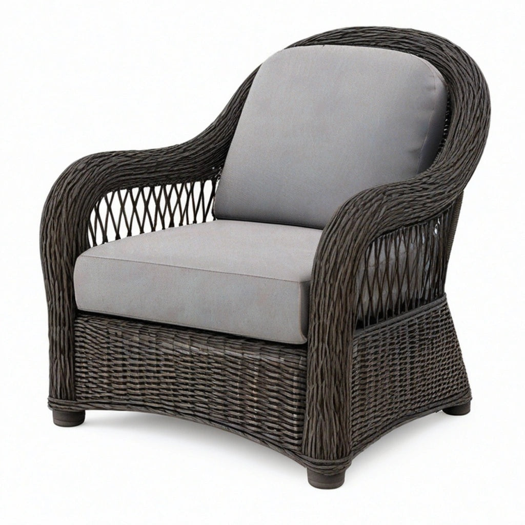 Fotel ogrodowy 78 x 75 x 95 cm z plecionki rattanowej brązowo-szary w stylu rustykalnym