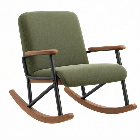 Fotel bujany 68 x 95 x 98 cm zielony tapicerowany z drewnianymi płozami