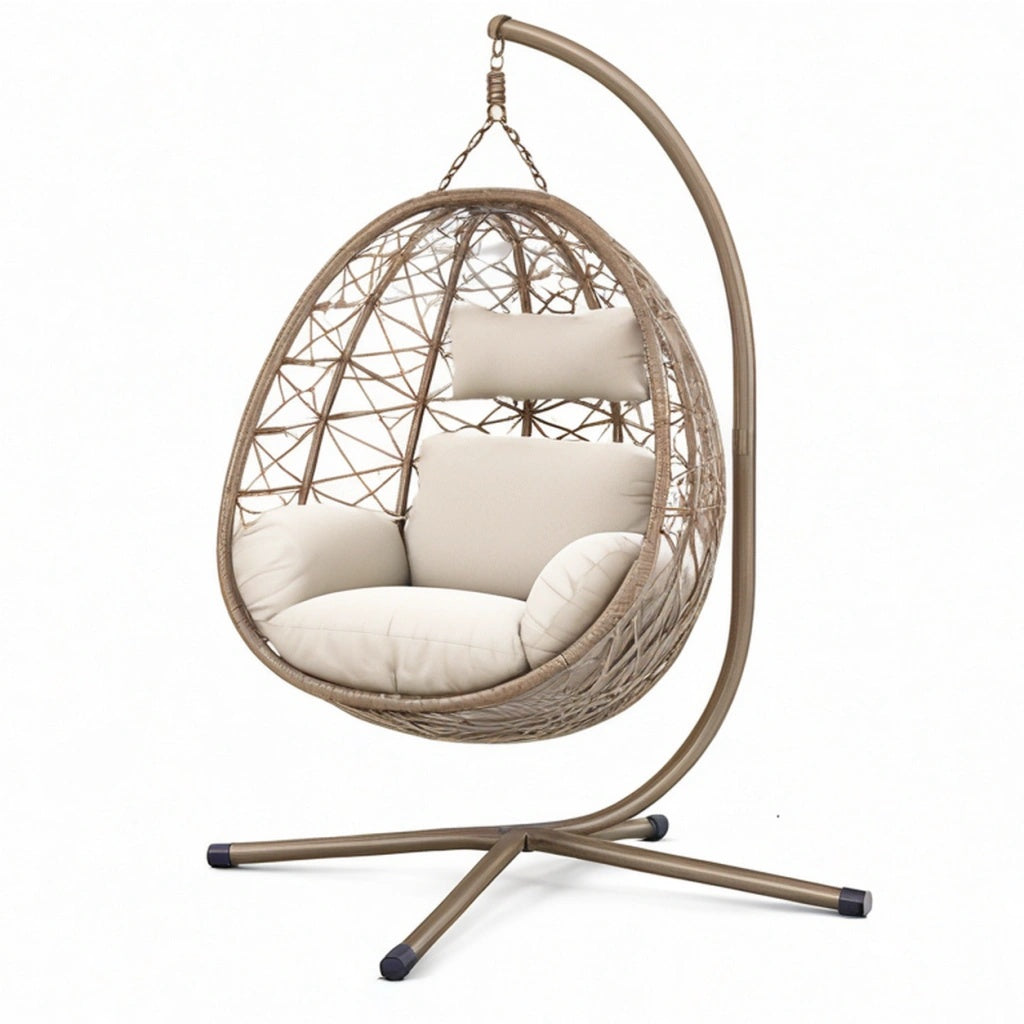 Fotel wiszący ogrodowy 105 x 105 x 195 cm metalowy brązowy z plecionym koszem
