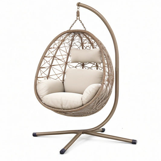 Fotel wiszący ogrodowy 105 x 105 x 195 cm metalowy brązowy z plecionym koszem