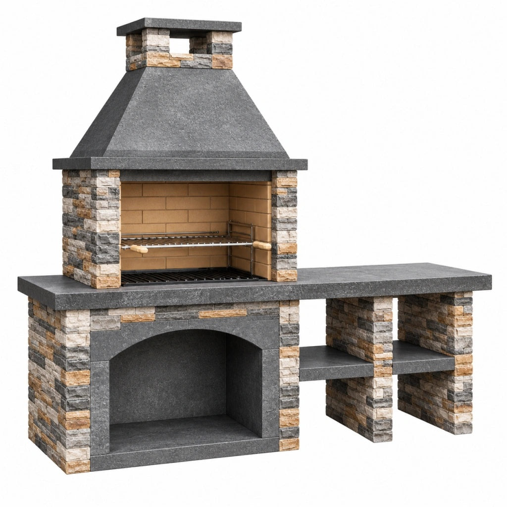 Grill ogrodowy murowany 180 x 70 x 220 cm kamienny grafitowy do grillowania