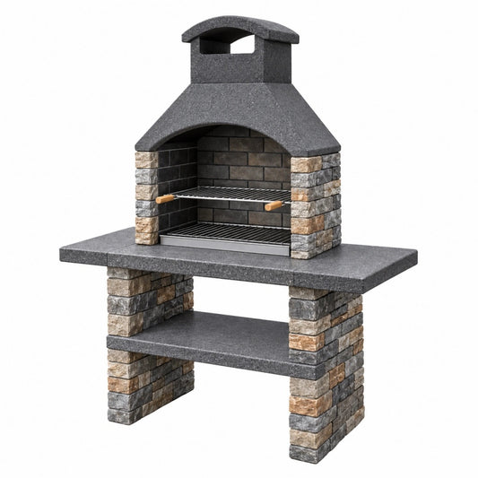 Grill ogrodowy 120 x 70 x 210 cm szary betonowy z rusztami stalowymi - murowany